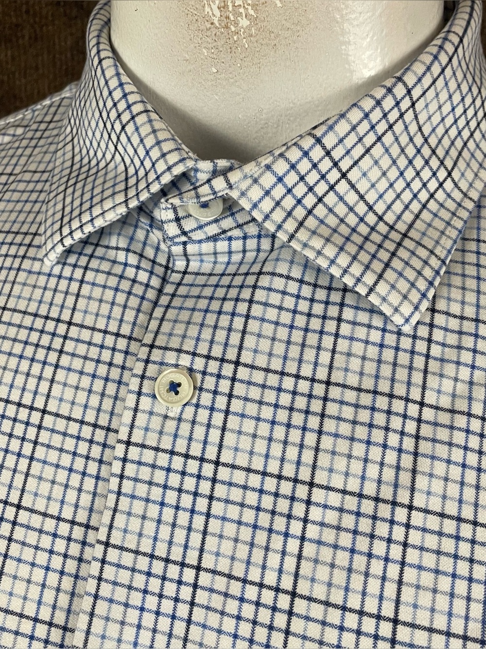 Bugatchi Ooohcotton Shirt Men XL 8 Way Stretch Blue Check Button Up F109